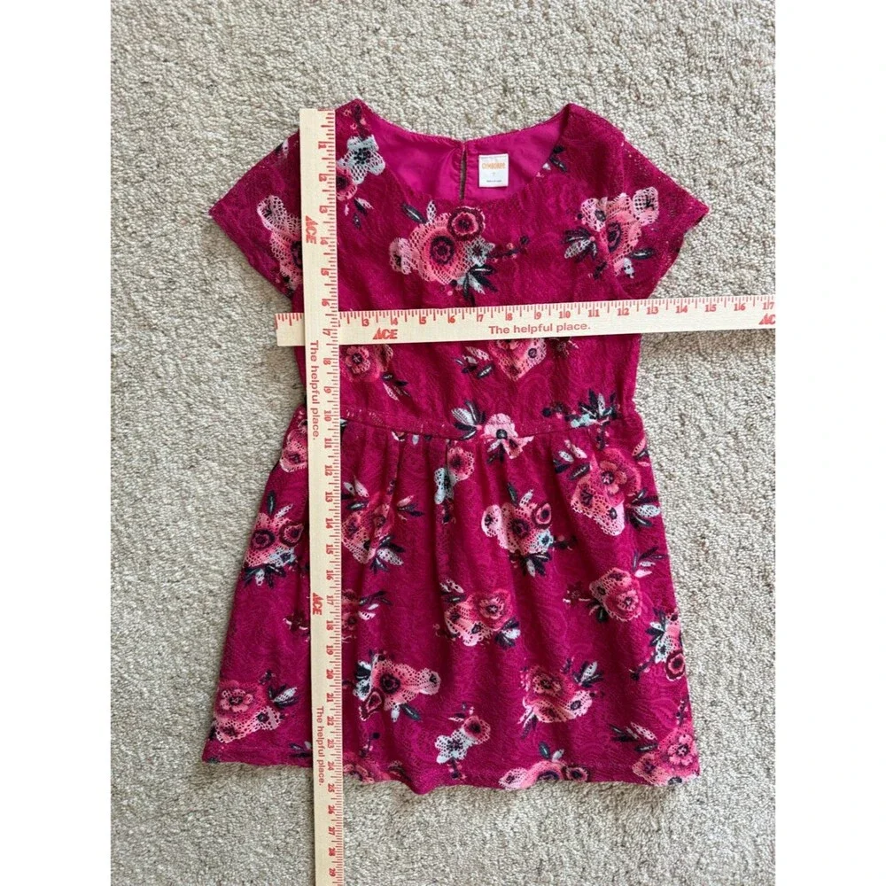 Gymboree Girls Magenta Pink Lace Floral Dress Short Sleeve Holiday Party Size 7